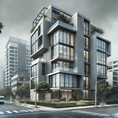 Büyük bir ev, bahçesiz.