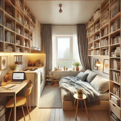 Küçük bir apartman dairesi.